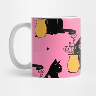 Playful Black Cat Pattern in pink Mug